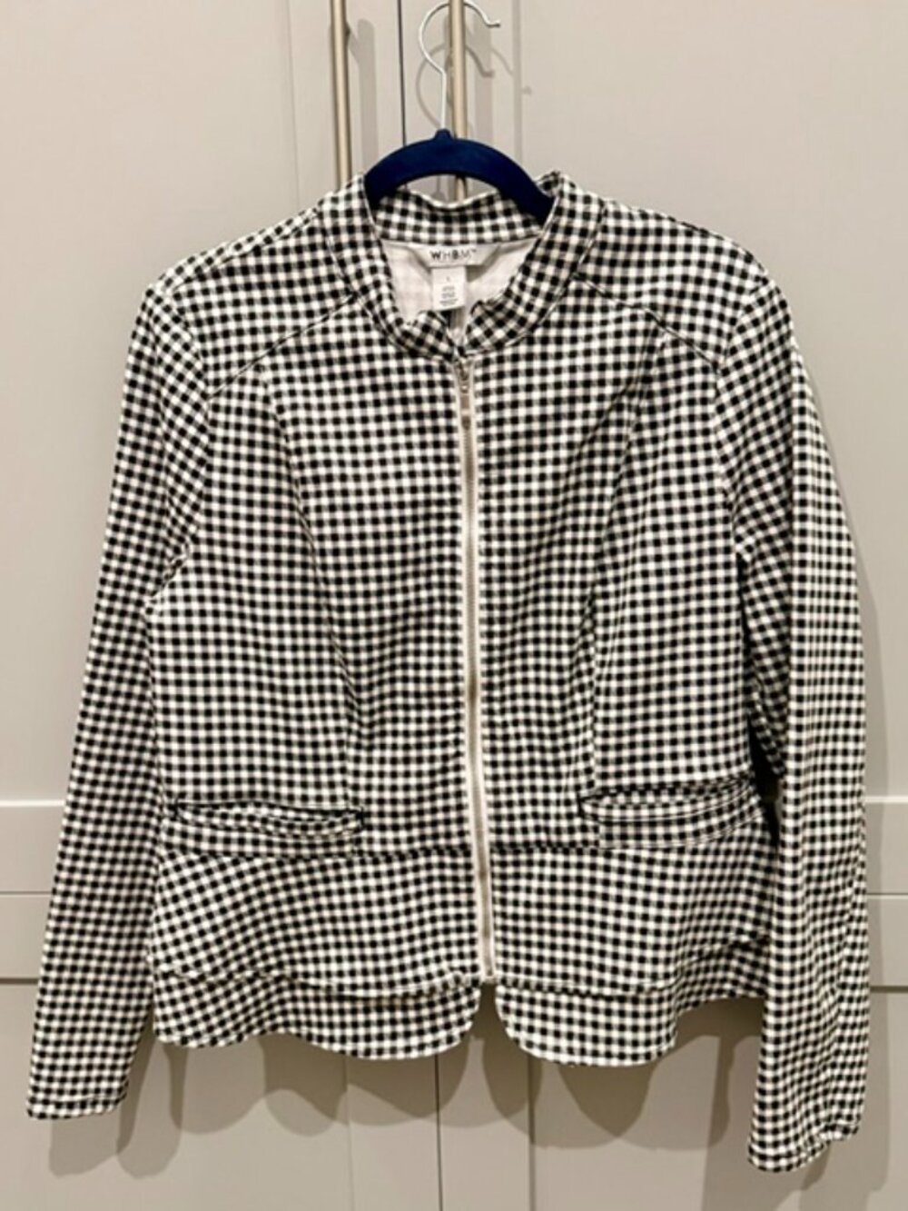 White House Black Market Gingham Zip-Front Jacket